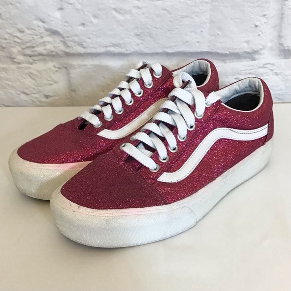 Vans 9.5 Platform Old Skool Sneakers Women’s Tennis Shoes Magenta Glitter Purple - Picture 3 of 12